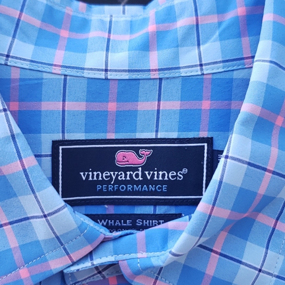 Vineyard Vines Button Up, Blue, Pink  Plaid